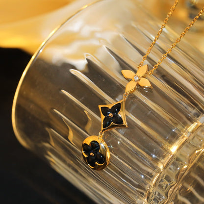 [Legend]STAR AND SUN ONYX ROSE GOLD NECKLACE