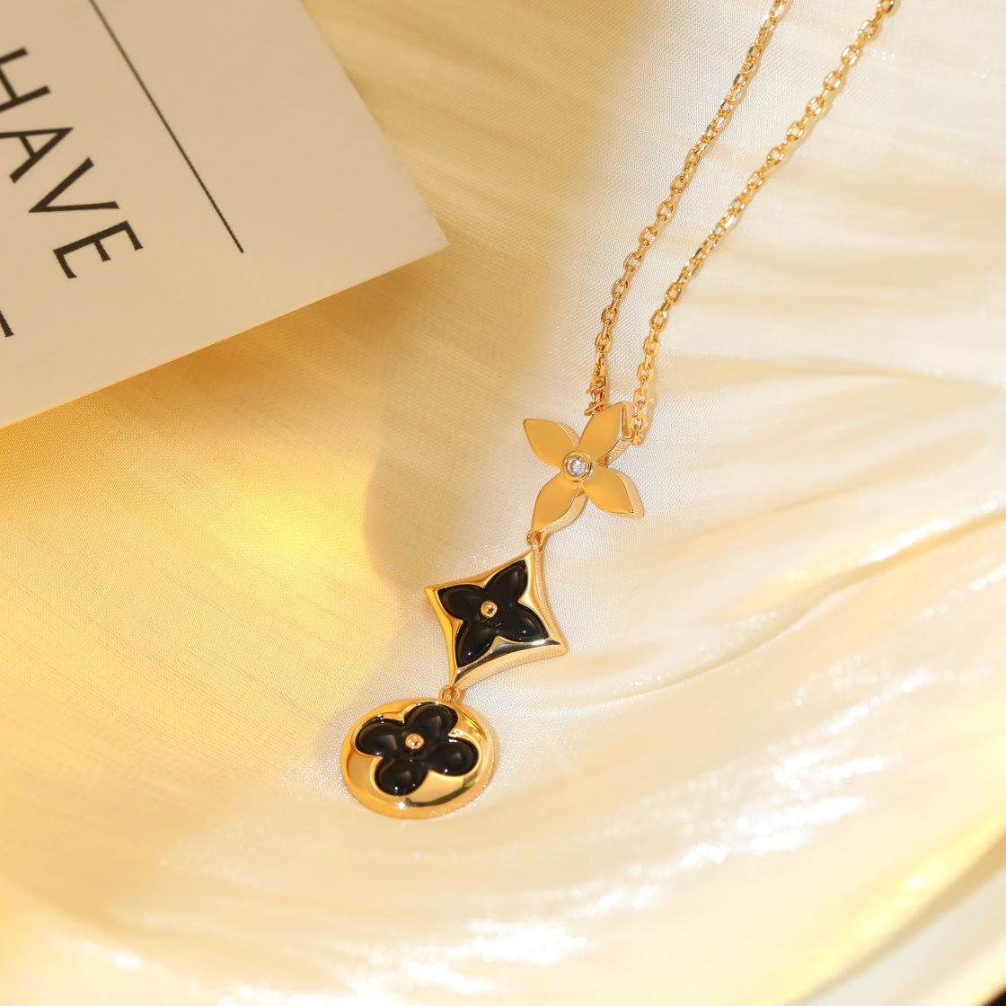 [Legend]STAR AND SUN ONYX ROSE GOLD NECKLACE