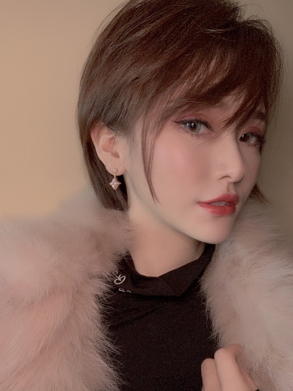 [Legend]DOUBLE STAR ROSE GOLD MOP DROP EARRINGS