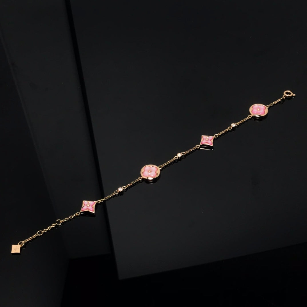 [Legend]STAR AND SUN 4 MOTIF PINK MOP ROSE GOLD BRACELET