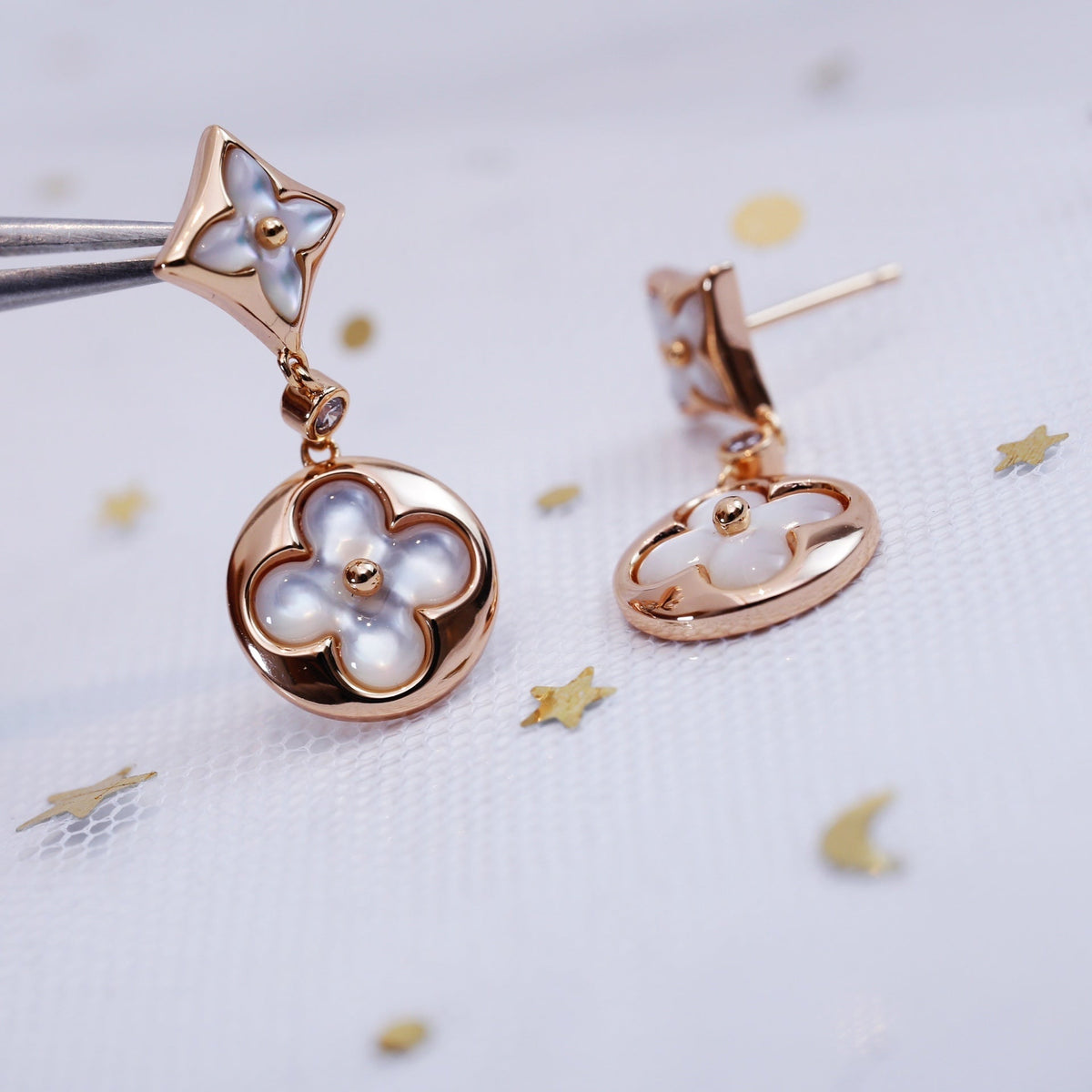 [Legend]STAR AND SUN ROSE GOLD MOP DROP EARRINGS