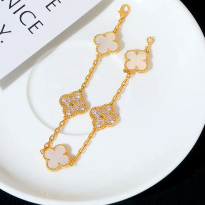 [Legend]LUCKY CLOVER 5-MOTIF BRACELET - WHITE MOTHER-OF-PEARL COLLECTION