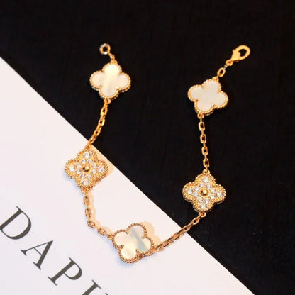 [Legend]LUCKY CLOVER 5-MOTIF BRACELET - WHITE MOTHER-OF-PEARL COLLECTION