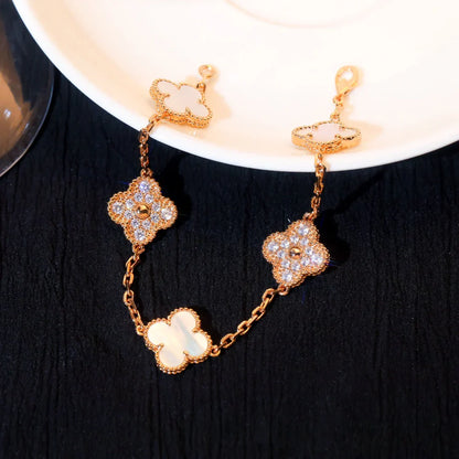 [Legend]LUCKY CLOVER 5-MOTIF BRACELET - WHITE MOTHER-OF-PEARL COLLECTION