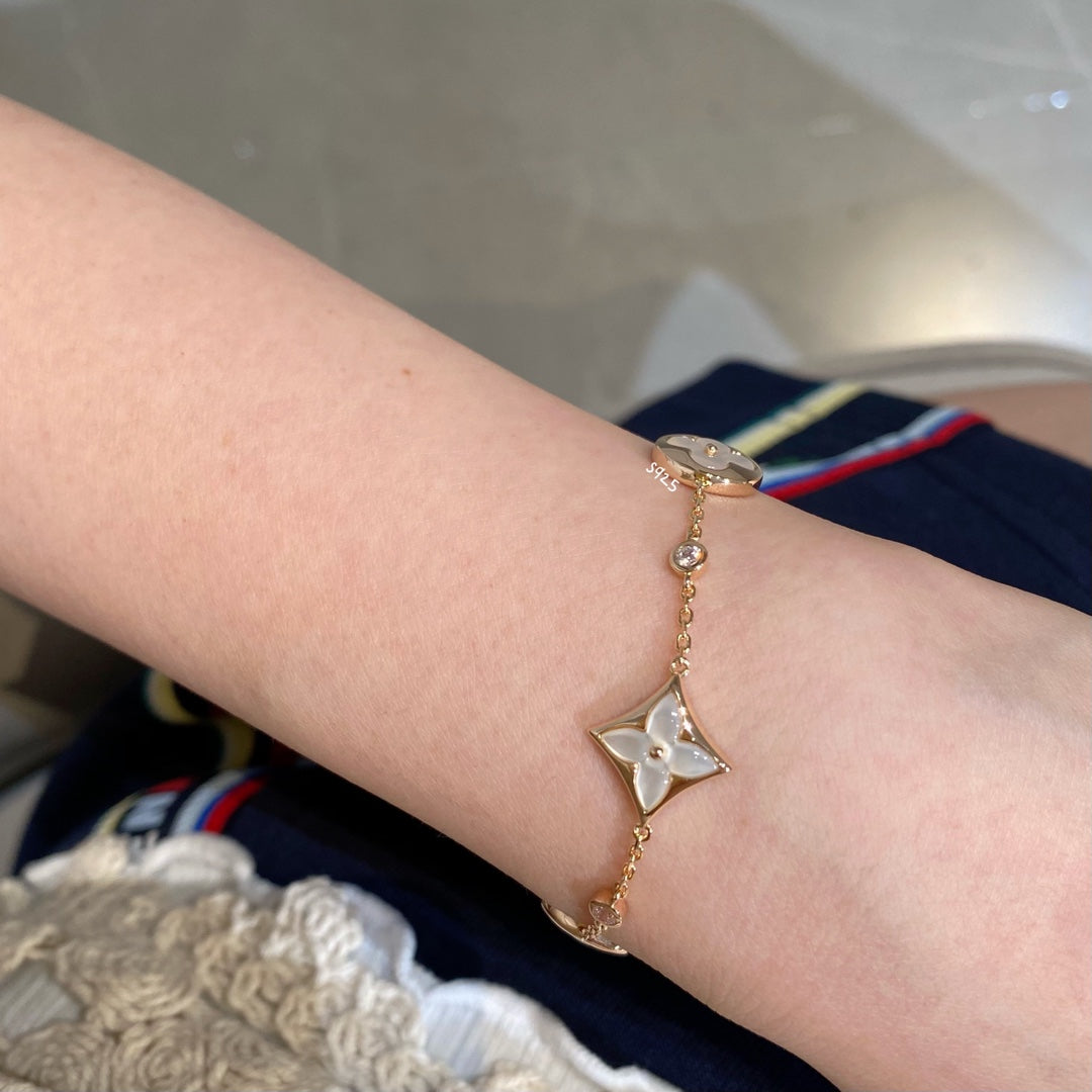 [Legend]STAR AND SUN 4 MOTIF WHITE MOP ROSE GOLD BRACELET