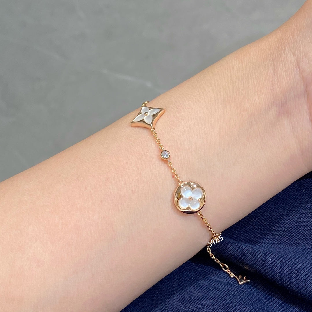 [Legend]STAR AND SUN 4 MOTIF WHITE MOP ROSE GOLD BRACELET