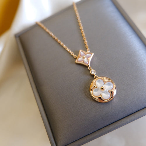 [Legend]STAR AND SUN WHITE MOP 2 MOTIF ROSE GOLD NECKLACE