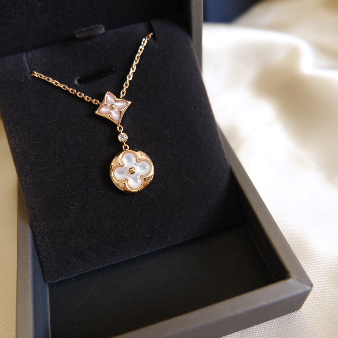[Legend]STAR AND SUN WHITE MOP 2 MOTIF ROSE GOLD NECKLACE