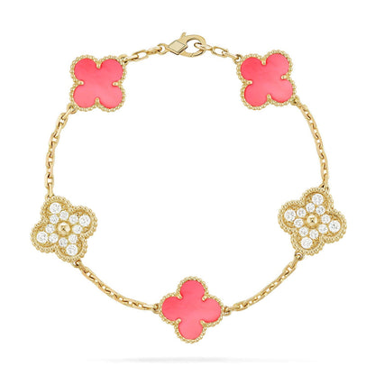 [Legend]LUCKY CLOVER 5-MOTIF BRACELET - PINK MOTHER-OF-PEARL COLLECTION