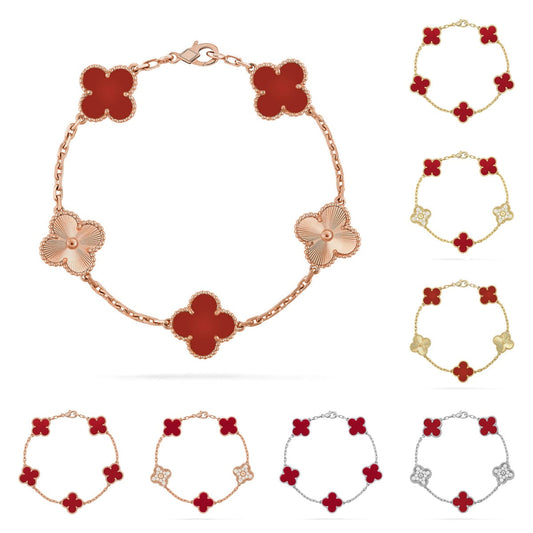 [Legend]LUCKY CLOVER 5-MOTIF BRACELET - RED CARNELIAN COLLECTION