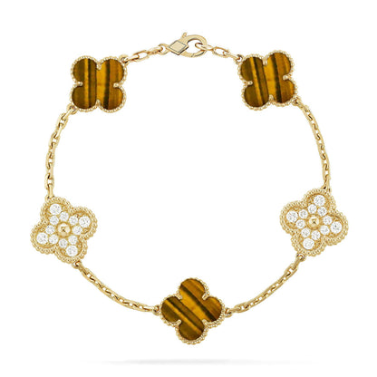 [Legend]LUCKY CLOVER 5-MOTIF BRACELET -  TIGER’S EYE COLLECTION