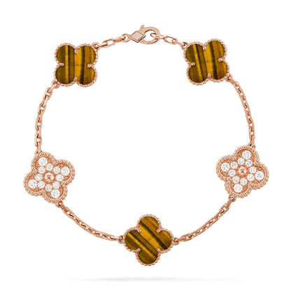 [Legend]LUCKY CLOVER 5-MOTIF BRACELET -  TIGER’S EYE COLLECTION