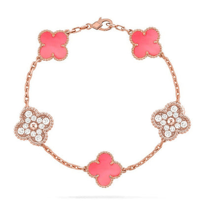 [Legend]LUCKY CLOVER 5-MOTIF BRACELET - PINK MOTHER-OF-PEARL COLLECTION