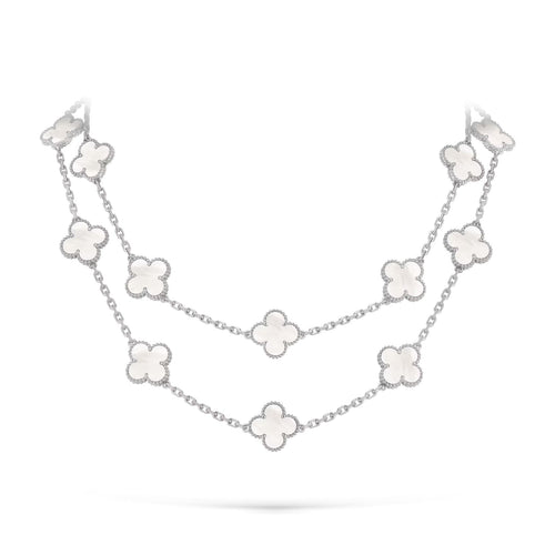 [Legend]CLASSIC 20-MOTIF LUCKY CLOVER LONG NECKLACE WHITE GOLD COLLECTION
