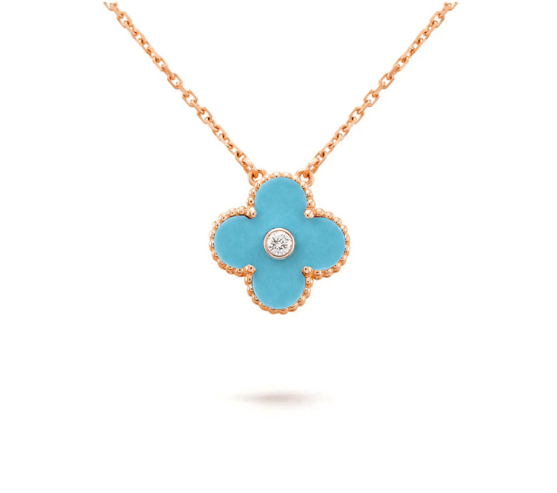 [Legend]15MM CLOVER FLOWER DIAMOND PENDANT NECKLACE COLLECTION