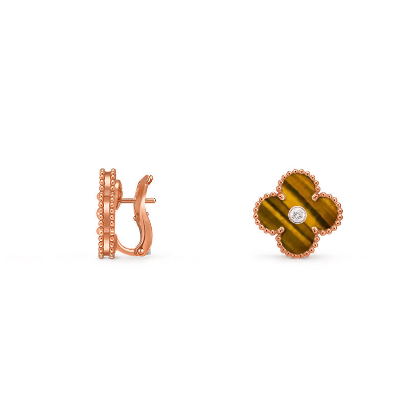 [Legend]15MM CLOVER FLOWER STUD EARRINGS DIAMOND-ROSE GOLD COLLECTION