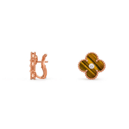 [Legend]15MM CLOVER FLOWER STUD EARRINGS DIAMOND-ROSE GOLD COLLECTION