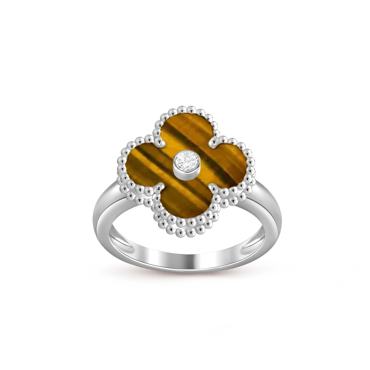 [Legend]LUCKY CLOVER DIAMOND-ACCENT WHITE GOLD RING COLLECTION