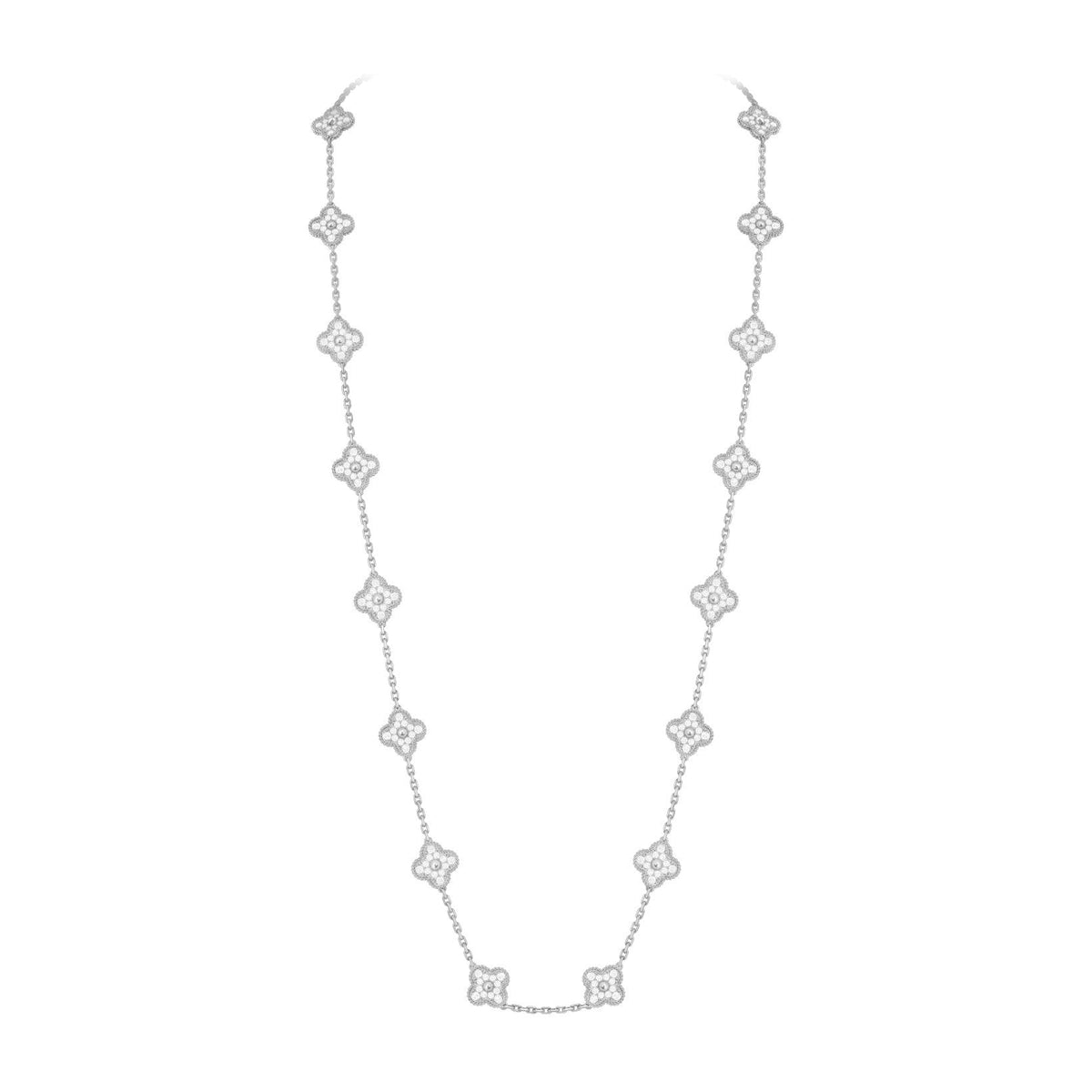 [Legend]CLASSIC 20-MOTIF LUCKY CLOVER LONG NECKLACE WHITE GOLD COLLECTION