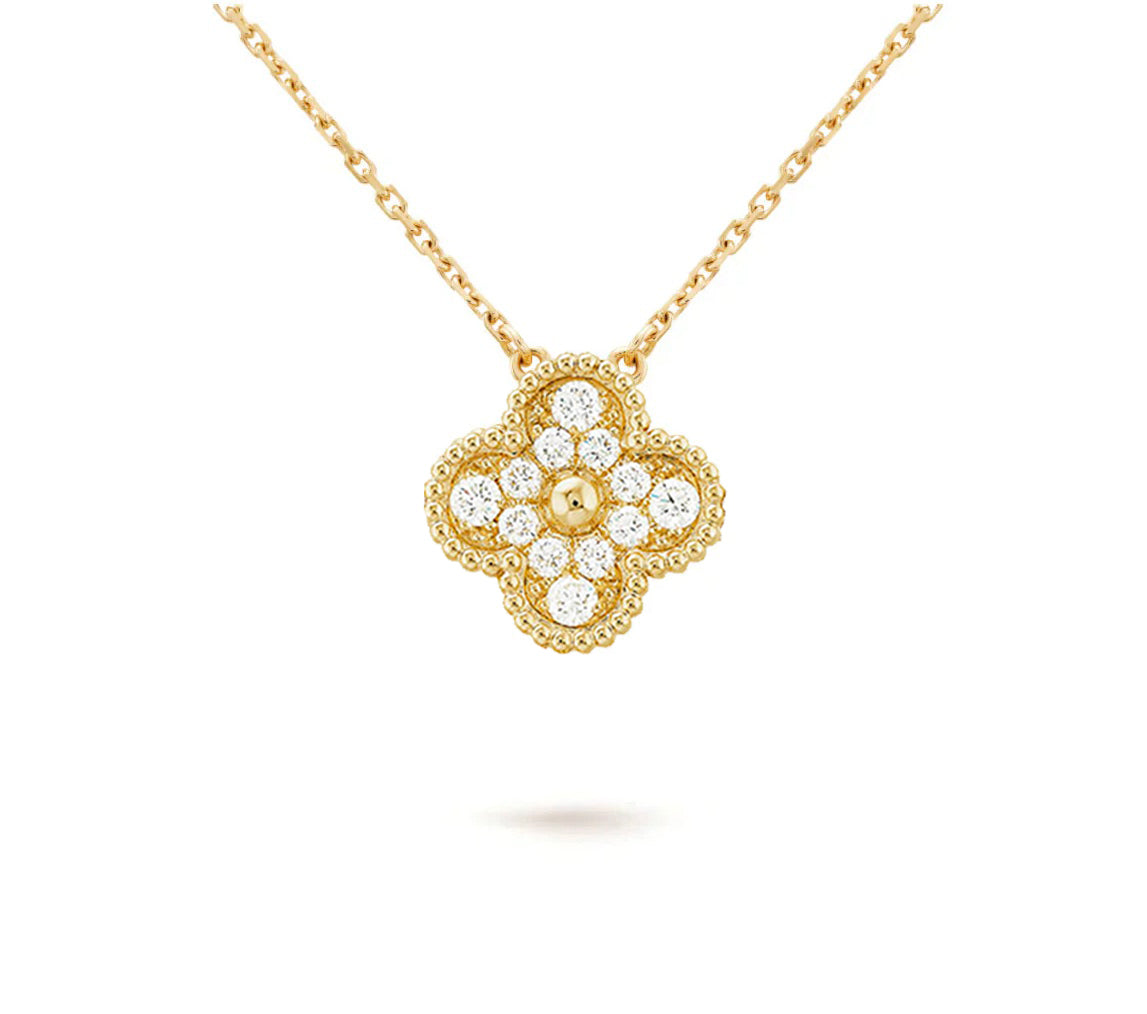 [Legend]15MM CLOVER FLOWER DIAMOND PENDANT NECKLACE COLLECTION
