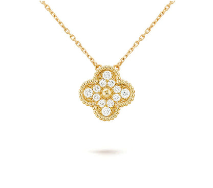 [Legend]15MM CLOVER FLOWER DIAMOND PENDANT NECKLACE COLLECTION
