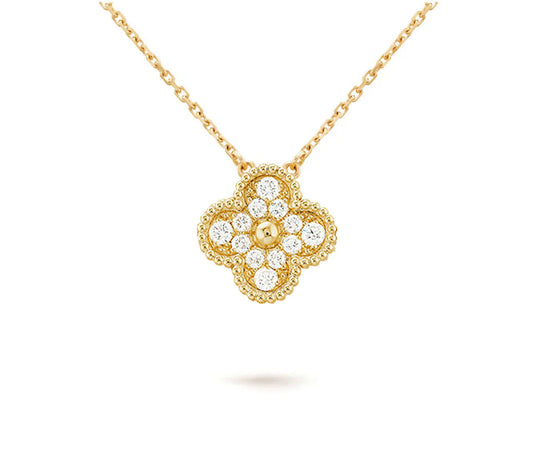[Legend]15MM CLOVER FLOWER DIAMOND PENDANT NECKLACE COLLECTION