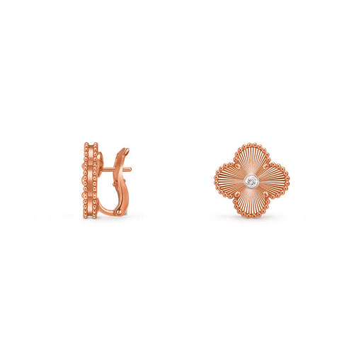 [Legend]15MM CLOVER FLOWER STUD EARRINGS DIAMOND-ROSE GOLD COLLECTION