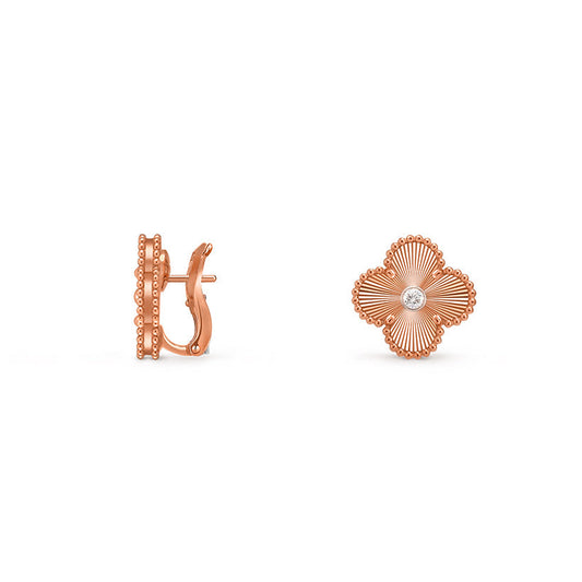 [Legend]15MM CLOVER FLOWER STUD EARRINGS DIAMOND-ROSE GOLD COLLECTION
