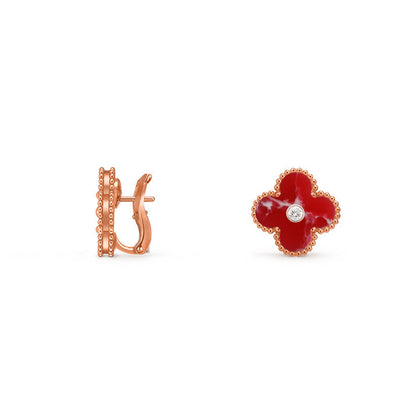 [Legend]15MM CLOVER FLOWER STUD EARRINGS DIAMOND-ROSE GOLD COLLECTION