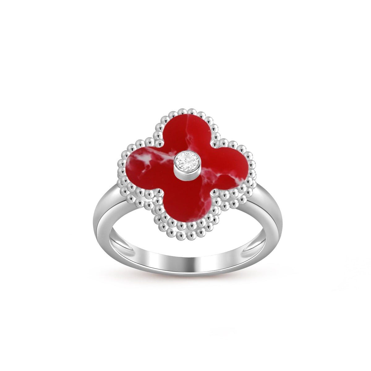 [Legend]LUCKY CLOVER DIAMOND-ACCENT WHITE GOLD RING COLLECTION