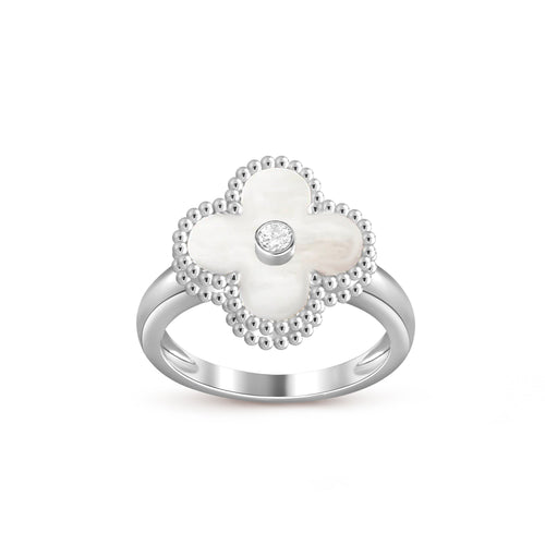 [Legend]LUCKY CLOVER DIAMOND-ACCENT WHITE GOLD RING COLLECTION