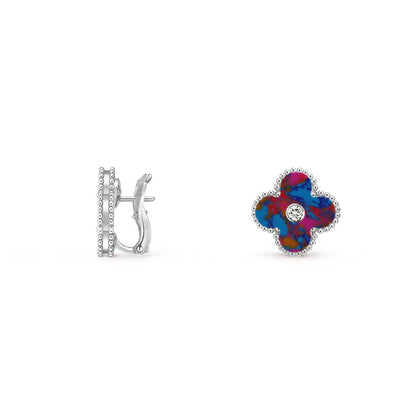 [Legend]15MM CLOVER FLOWER STUD EARRINGS DIAMOND-WHITE GOLD COLLECTION
