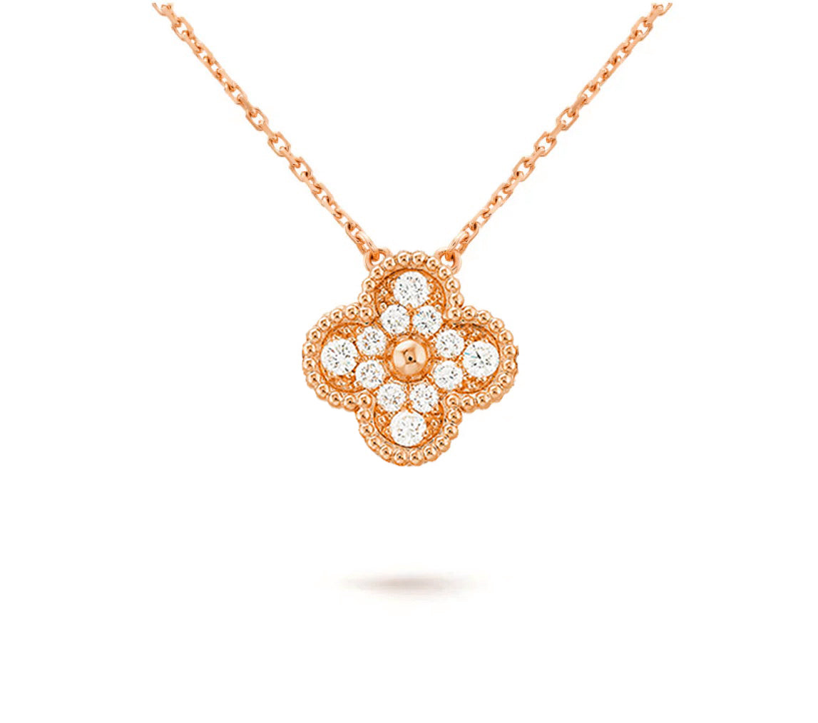 [Legend]15MM CLOVER FLOWER DIAMOND PENDANT NECKLACE COLLECTION