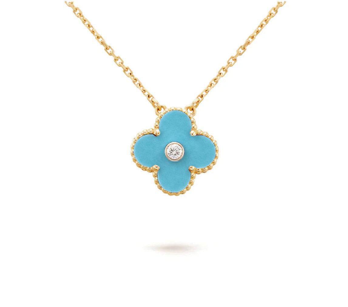 [Legend]15MM CLOVER FLOWER DIAMOND PENDANT NECKLACE COLLECTION