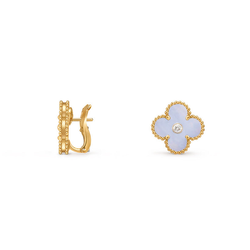 [Legend]15MM CLOVER FLOWER STUD EARRINGS DIAMOND-GOLD COLLECTION