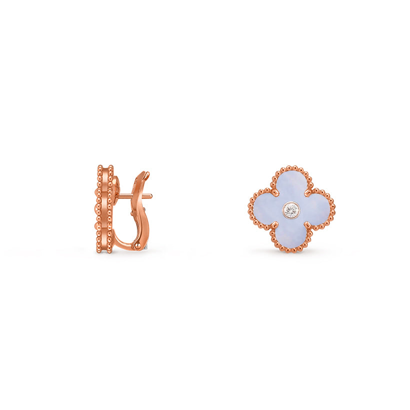 [Legend]15MM CLOVER FLOWER STUD EARRINGS DIAMOND-ROSE GOLD COLLECTION