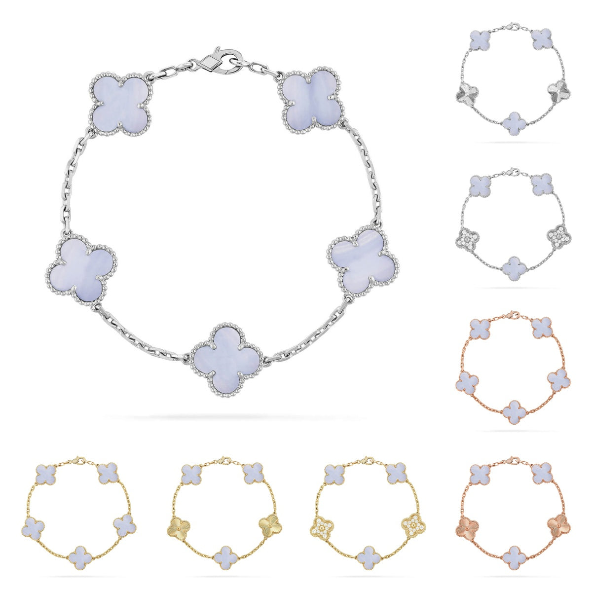 [Legend]LUCKY CLOVER 5-MOTIF BRACELET - PURPLE CHALCEDONY COLLECTION