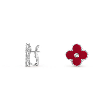 [Legend]15MM CLOVER FLOWER STUD EARRINGS DIAMOND-WHITE GOLD COLLECTION