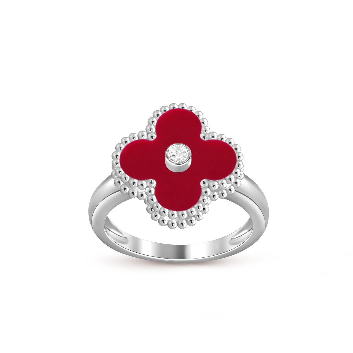 [Legend]LUCKY CLOVER DIAMOND-ACCENT WHITE GOLD RING COLLECTION