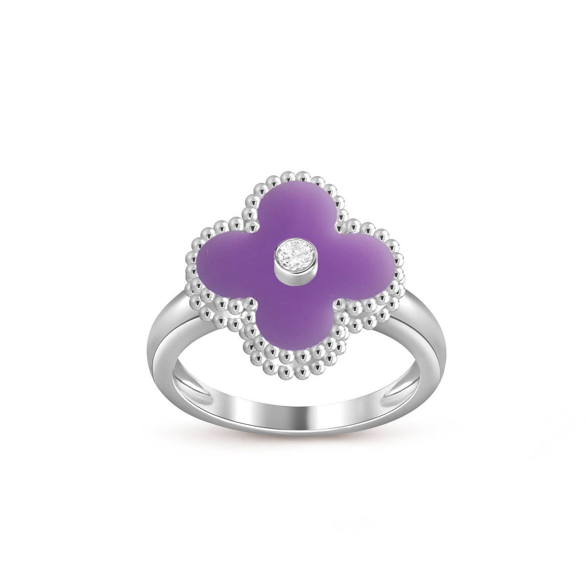 [Legend]LUCKY CLOVER DIAMOND-ACCENT WHITE GOLD RING COLLECTION