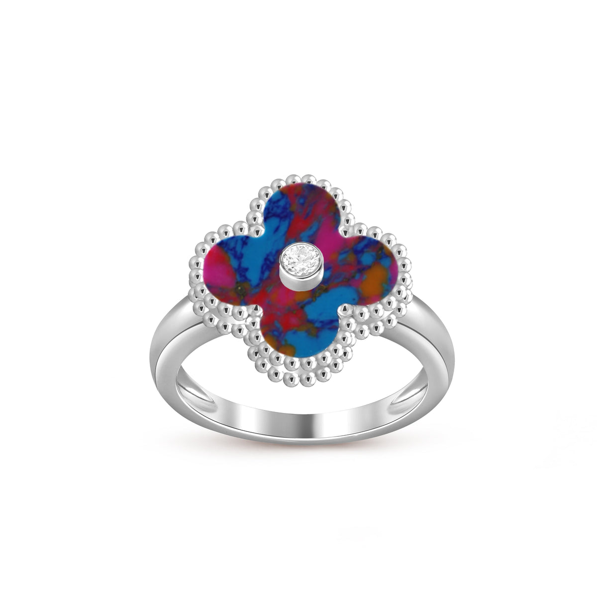 [Legend]LUCKY CLOVER DIAMOND-ACCENT WHITE GOLD RING COLLECTION