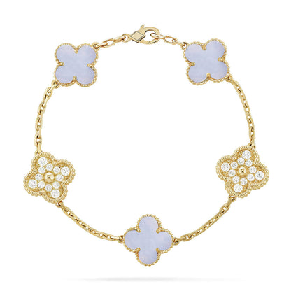 [Legend]LUCKY CLOVER 5-MOTIF BRACELET - PURPLE CHALCEDONY COLLECTION