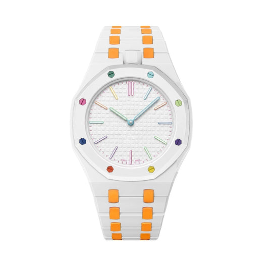 [Legend]OAK POP EXCLUSIVE WHITE AND ORANGE BIOCERAMIC STRAP