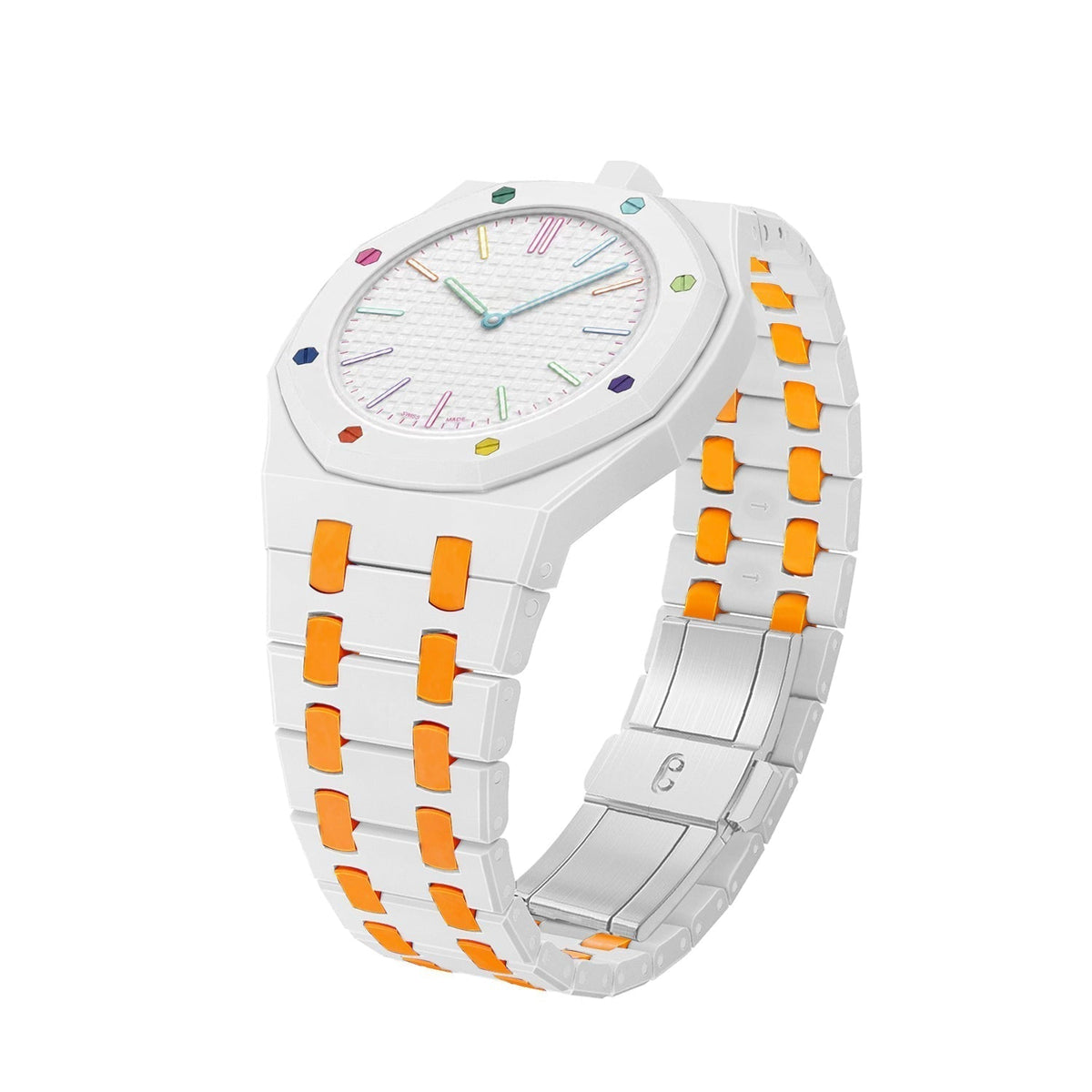 [Legend]OAK POP EXCLUSIVE WHITE AND ORANGE BIOCERAMIC STRAP