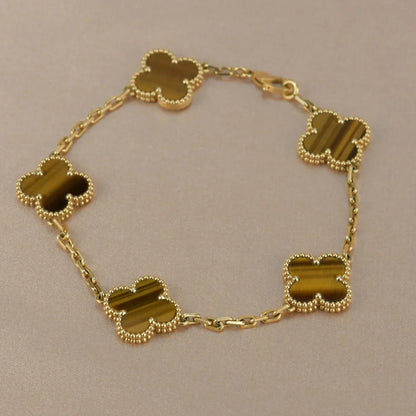 [Legend]LUCKY CLOVER 5-MOTIF BRACELET -  TIGER’S EYE COLLECTION