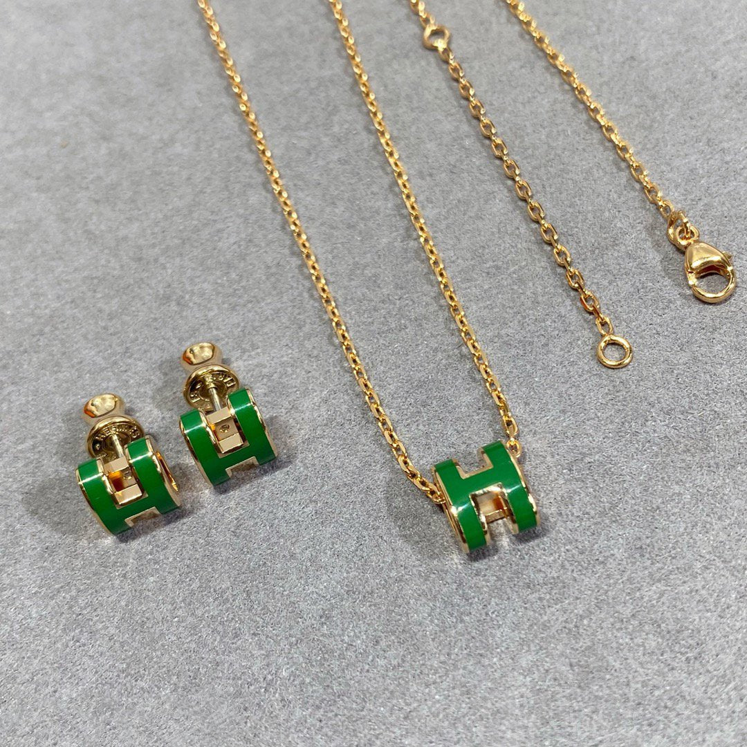 [Legend]POP H GREEN NECKLACE SILVER AND GOLD
