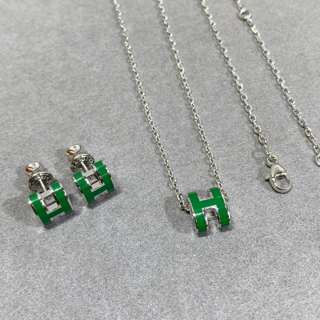 [Legend]POP H GREEN NECKLACE SILVER AND GOLD