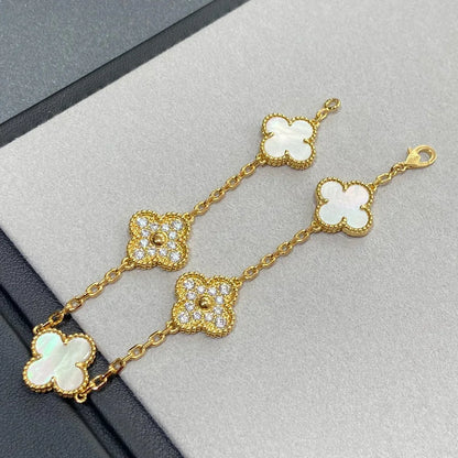 [Legend]LUCKY CLOVER 5-MOTIF BRACELET - WHITE MOTHER-OF-PEARL COLLECTION
