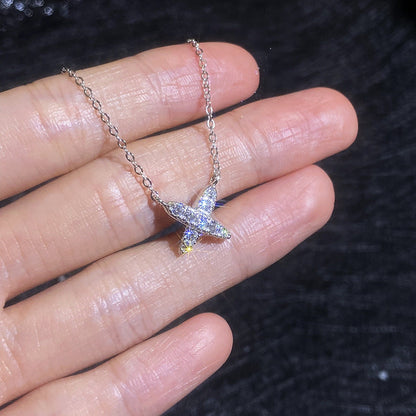 [Legend]MODERN X-SHAPE PAVÉ MOISSANITE NECKLACE