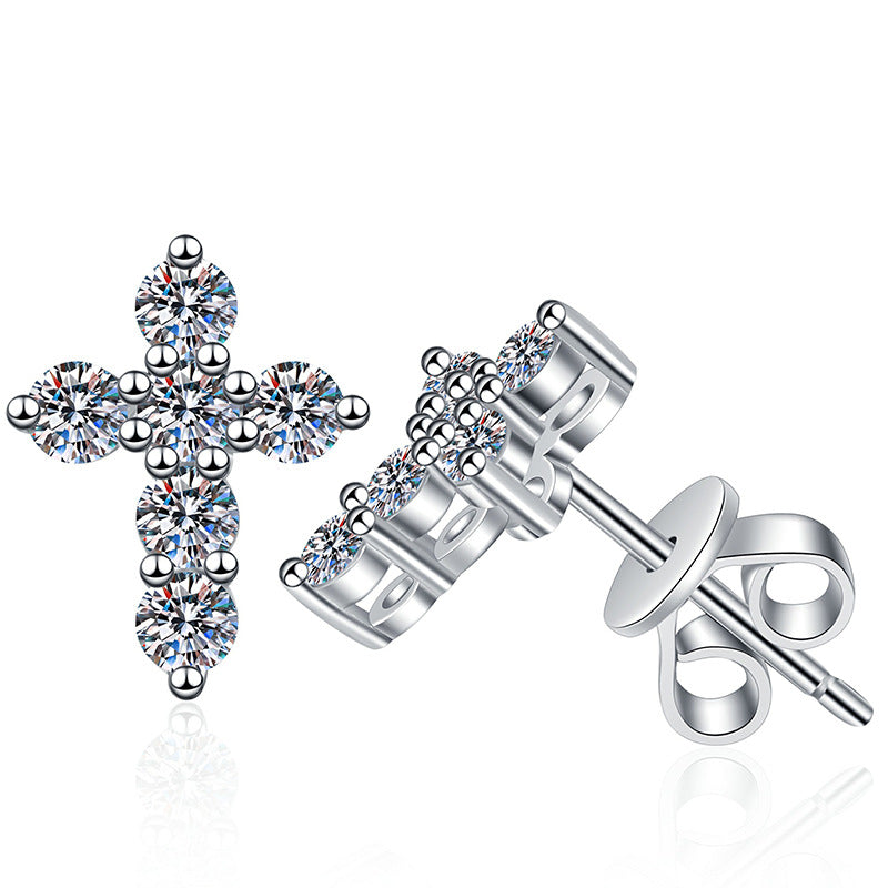 [Legend]SPARKLING CROSS MOISSANITE STUD EARRINGS